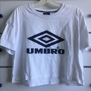 White Umbro cropped tee shirt with logo on front